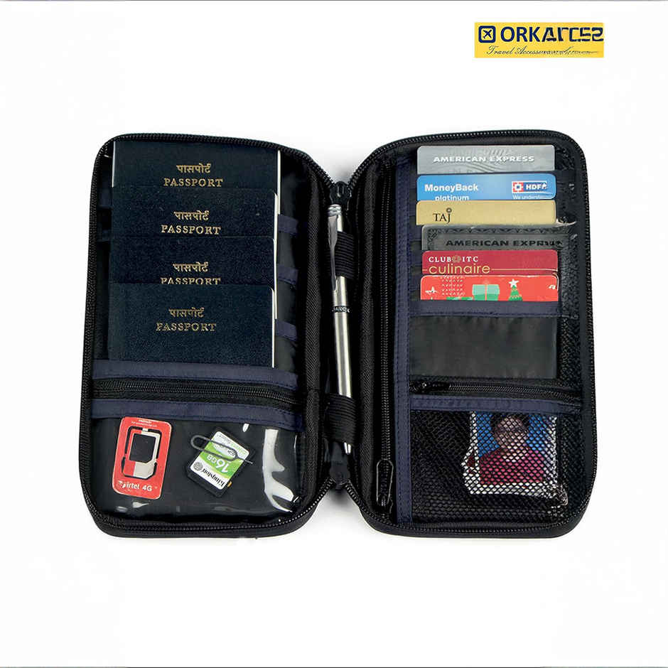 ORKA Unisex Solid Polyester Passport Holder | Navy Blue