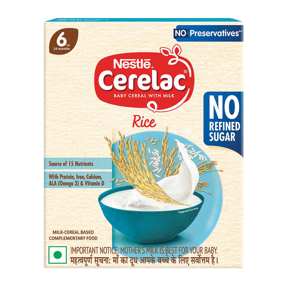 Nestle CERELAC Rice Baby Food Cereal, No Refined Sugar & No Preservatives, 6 to 24 Months