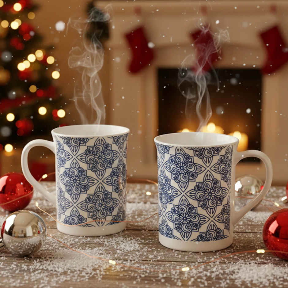 Larah By Borosil Kuba Blue Opalware 2 Pc Tea/Coffee Mugs, 350Ml Each, Microwave & Dishwasher Safe