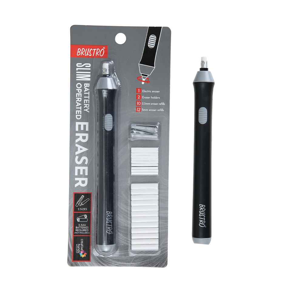 Brustro Slim Battery Operated Automatic Eraser - With 22 Refills And 2 Eraser Holders