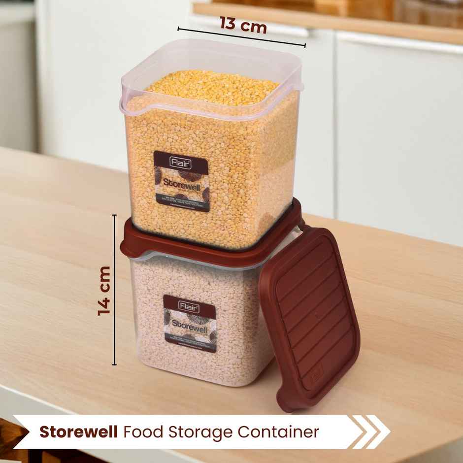Flair Plastic Storewell Square Food Storage Containers 1800Ml - Set Of 2 (Maroon)