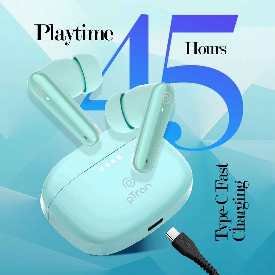 pTron Bassbuds Prism TWS Earbuds With 45 Hrs Playtime | Trutalk Ai-ENC Calls | Pristine Sound - Mint Julep
