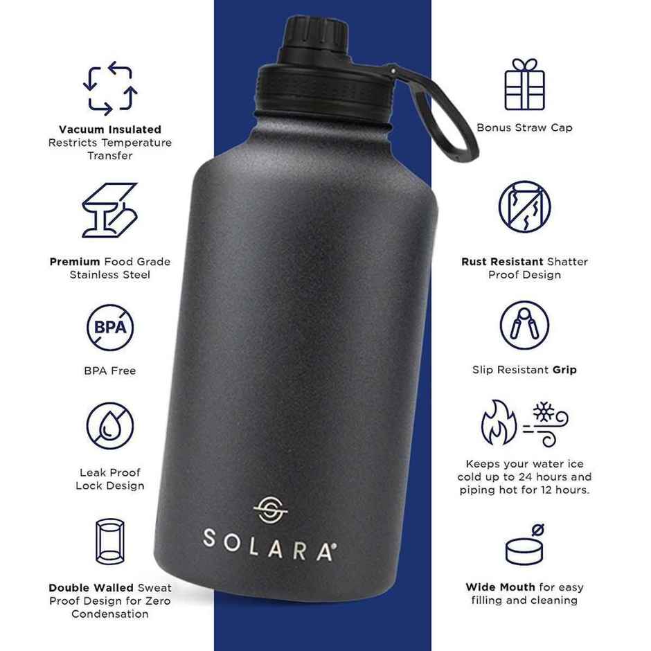 Solara Plastic Insulated Water Bottle For | Black Knight | 2 L