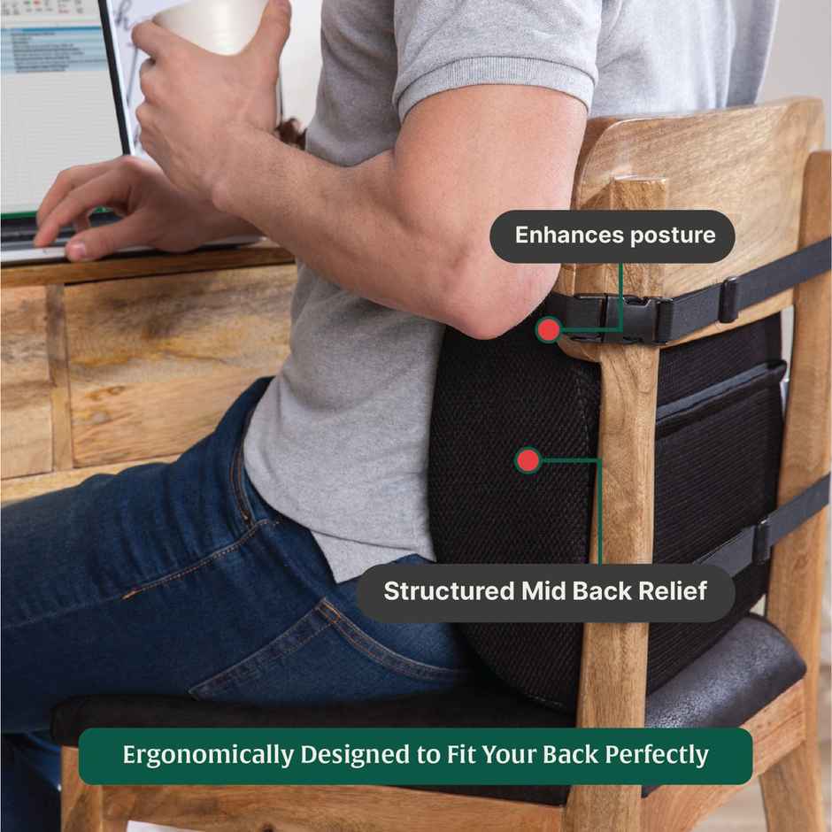 The White Willow Lumbar Back Support Pillow | Ergonomic Memory Foam Cushion - Black