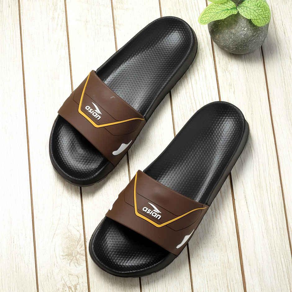 Asian Slider-31 Men Slides Brown-Black (Size-9)