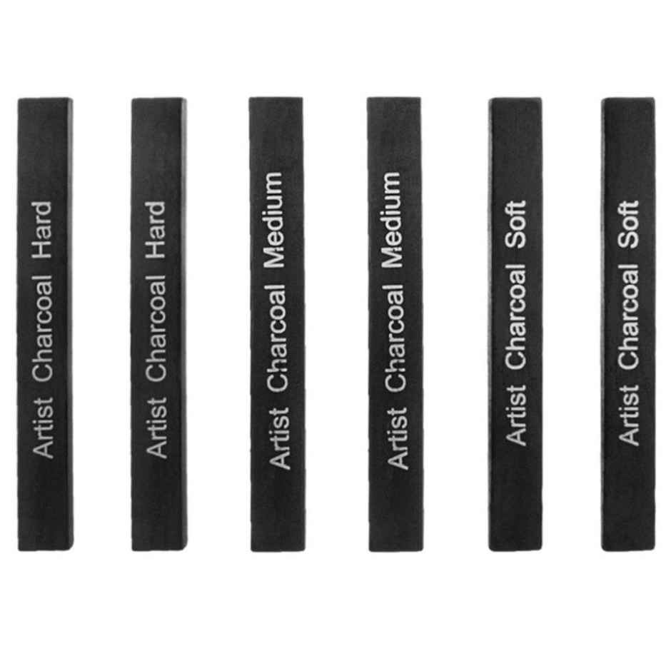 Compressed Charcoal Sticks, 6 Piece, Soft,Medium,Hard