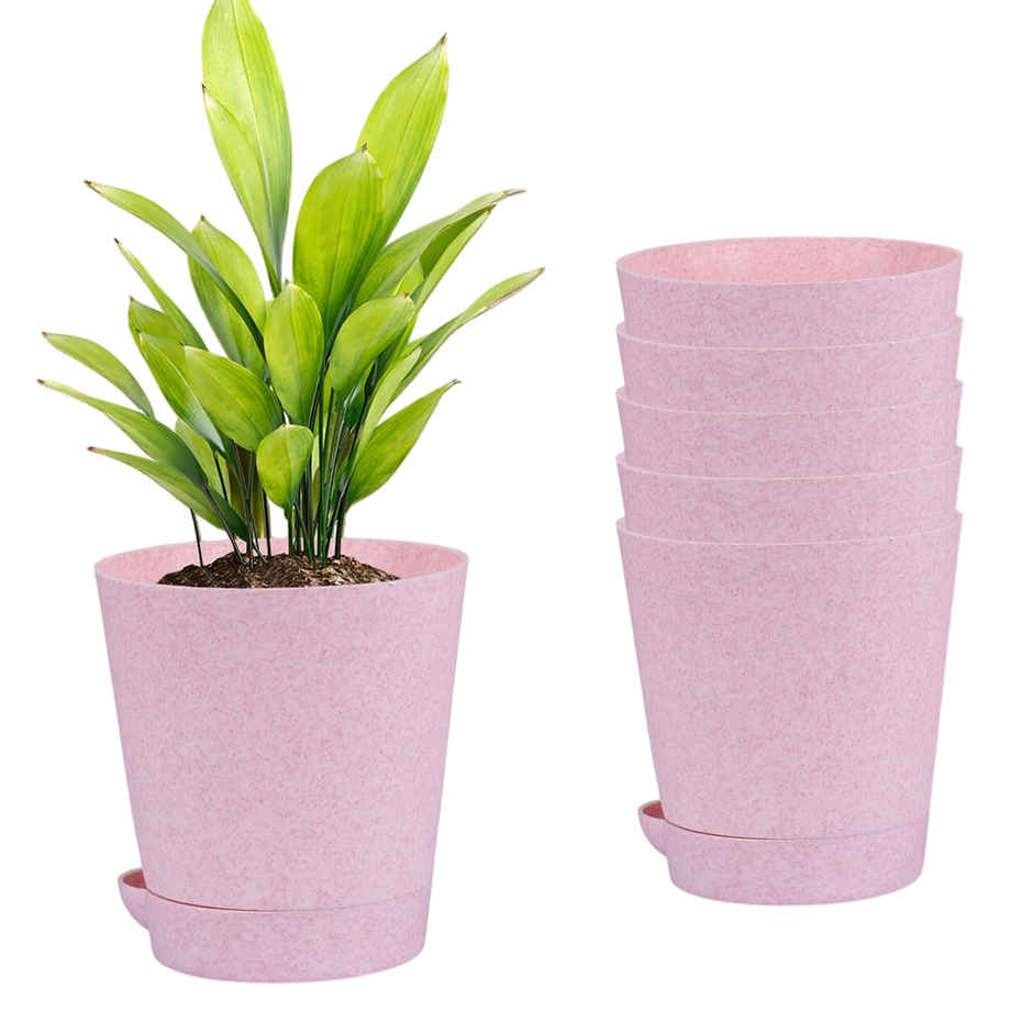 Kuber Self-Watering Flower Pots | Marble Design 4 Inch | Pink