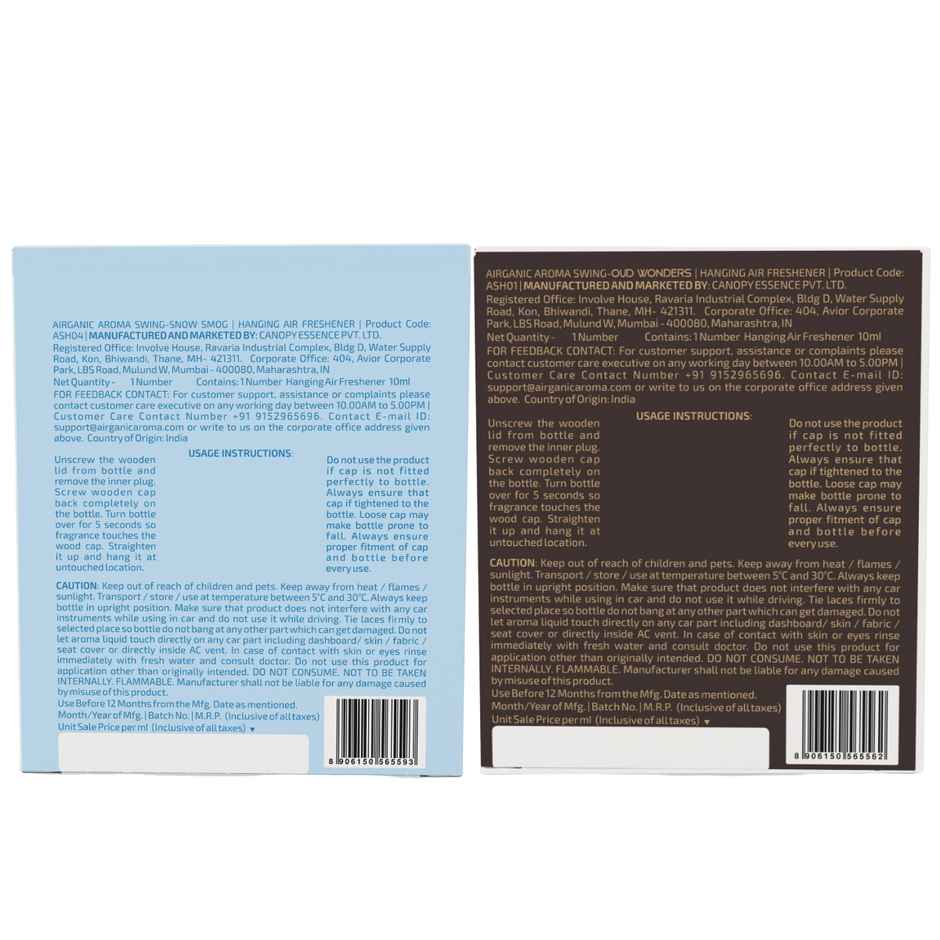 Airganic Swing Combo - Oud Wonder & Snow Smog | Essential Oils in Glass Bottle with Wooden Lid