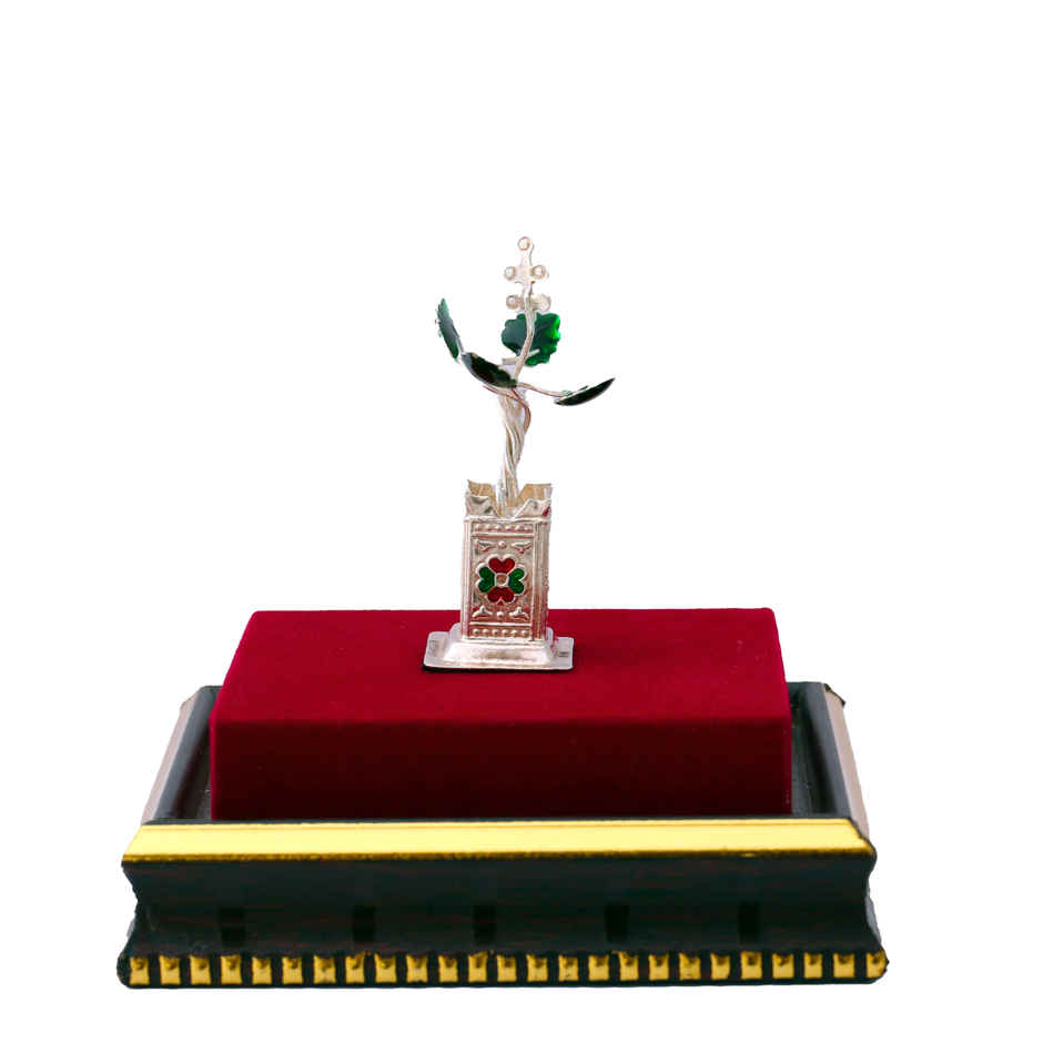 Sterling Silver Green Leaves Tulsi Plant | Silver Fire