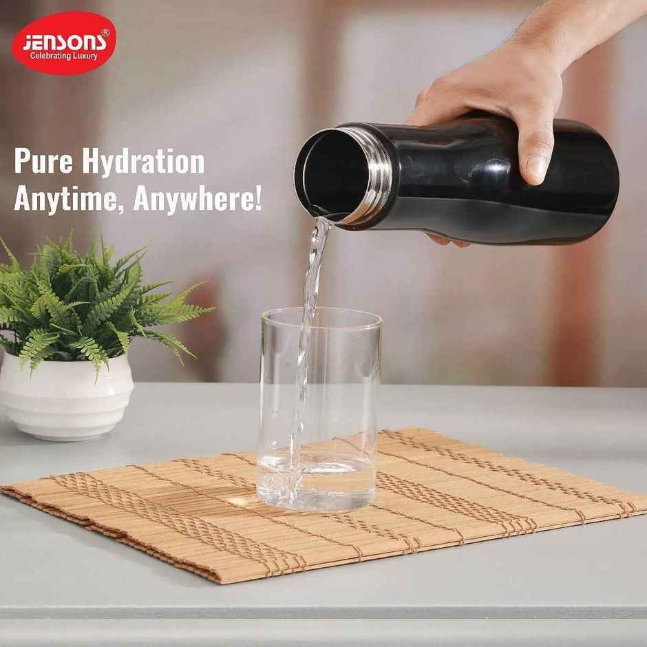 Jensons Stainless Steel Flora Water Bottle 1 Litre | Leak Proof | Black