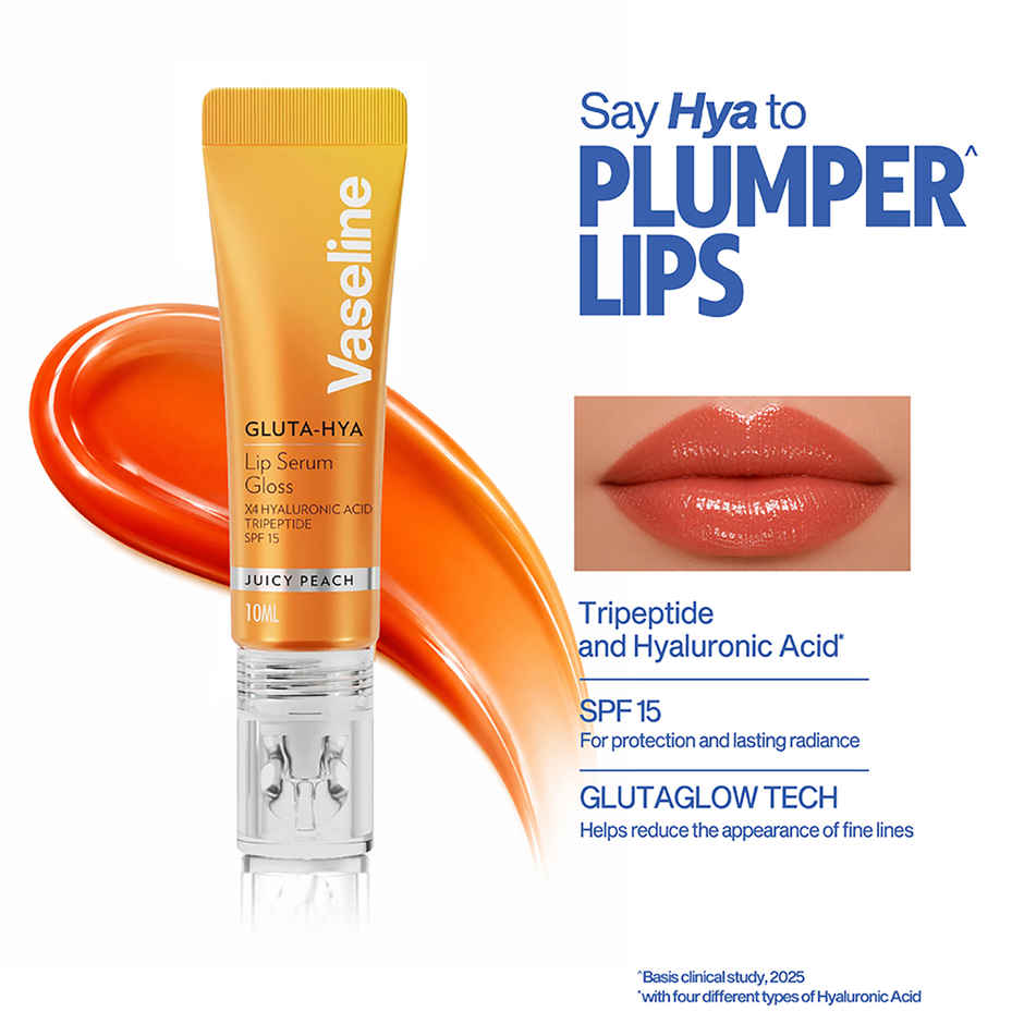 Vaseline Gluta-Hya Juicy Peach Lip Serum Gloss | 4X Hyaluronic Acid & Tripeptide | SPF 15