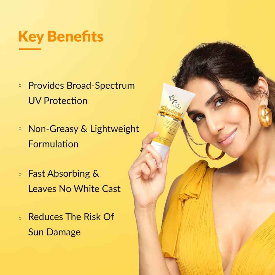 Fixderma Shadow Sunscreen SPF 50+ PA+++ Cream for Dry Skin, Light Weight & No White Cast