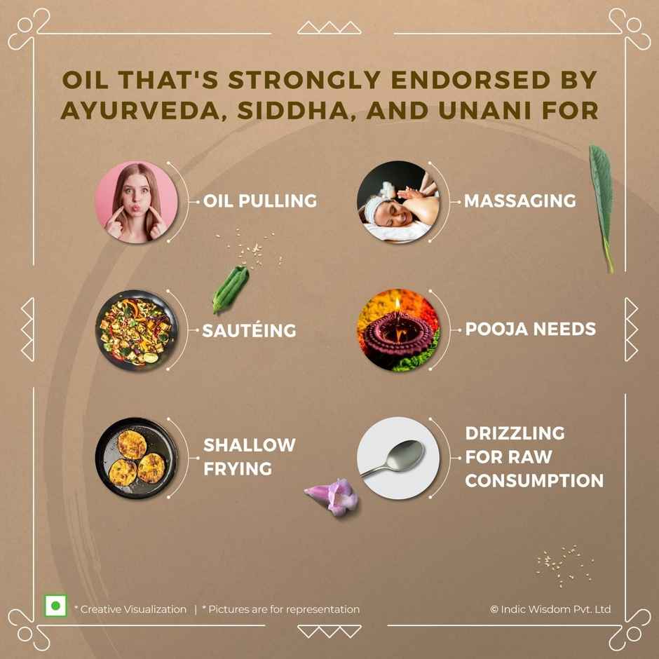 Indic Wisdom White Sesame (Til-Gingelly) Wood Cold Pressed Oil - Extracted on Wooden Churner