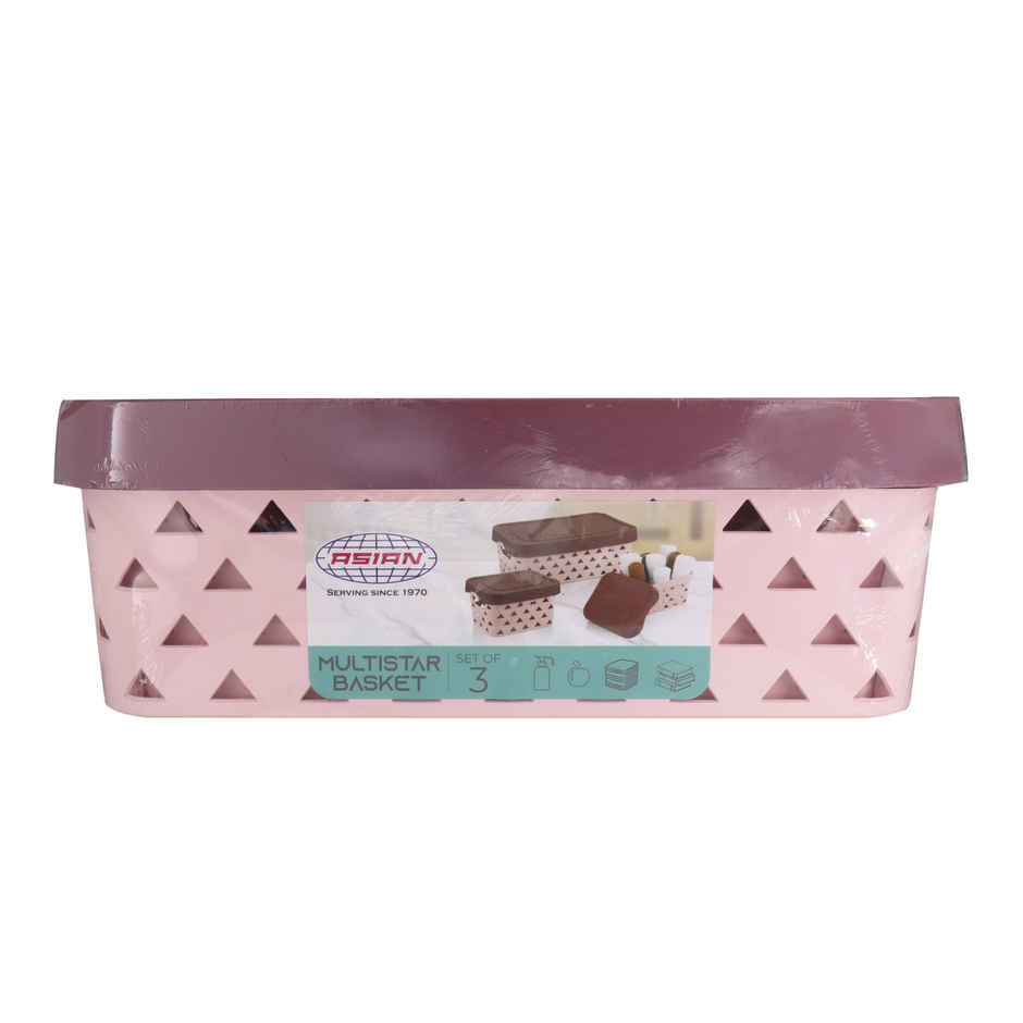 Asian Plastoware Multi Star Basket Set with Lid | 3 Pc- Assorted