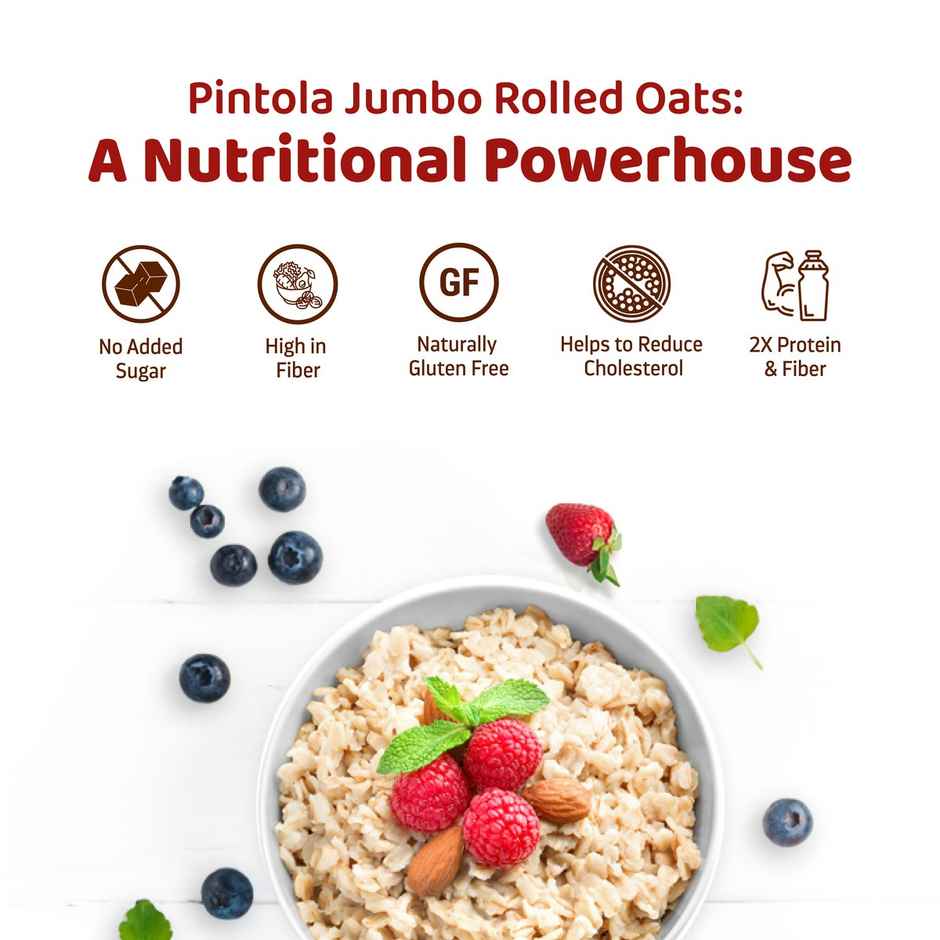 Pintola Oats 100% Jumbo Rolled Oats, Wholegrain, Gluten Free, High Fibre & Protein, Nutritious