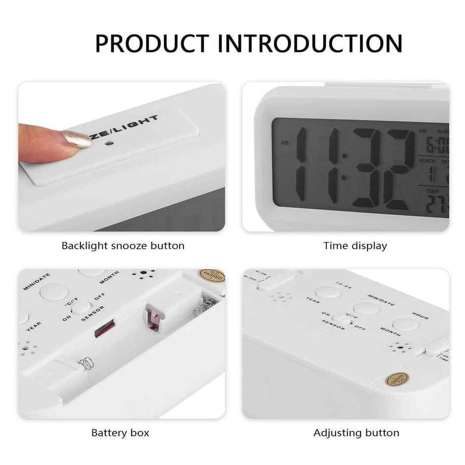 Perpetual Digital Alarm Clock with Sensor, Date & Temperature Display for Home & Office