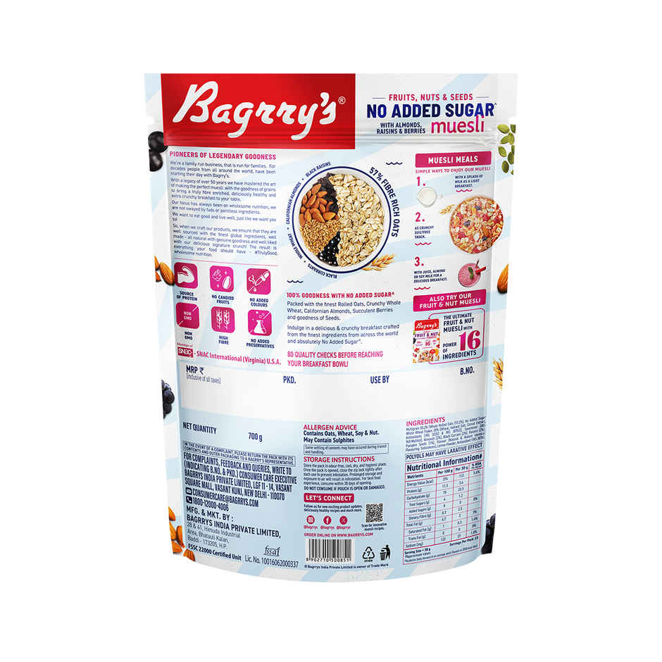Bagrry'S No Added Sugar Muesli Fruits Nuts And Seeds