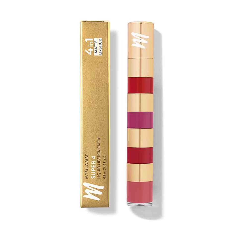 Myglamm Super 4-In-1 Matte Liquid Lipstick Stack - True Bolds