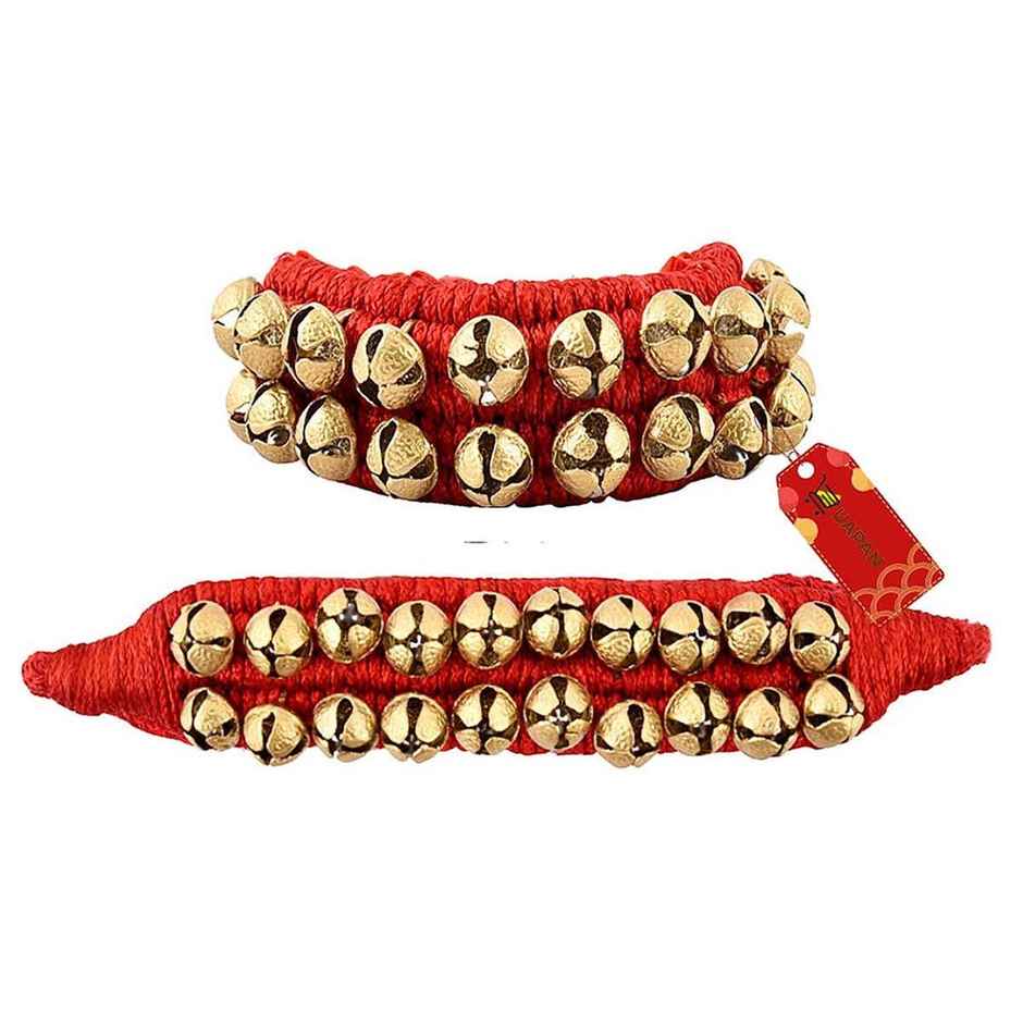 Uapan Brass Ghungroo Pad Red 2 Line Pair, 20+20