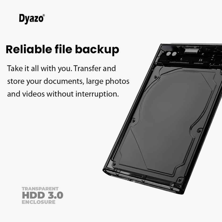 Dyazo Transparent 2.5 Inch SATA to USB 3.0 HDD/SSD Enclosure - UASP Support - Black