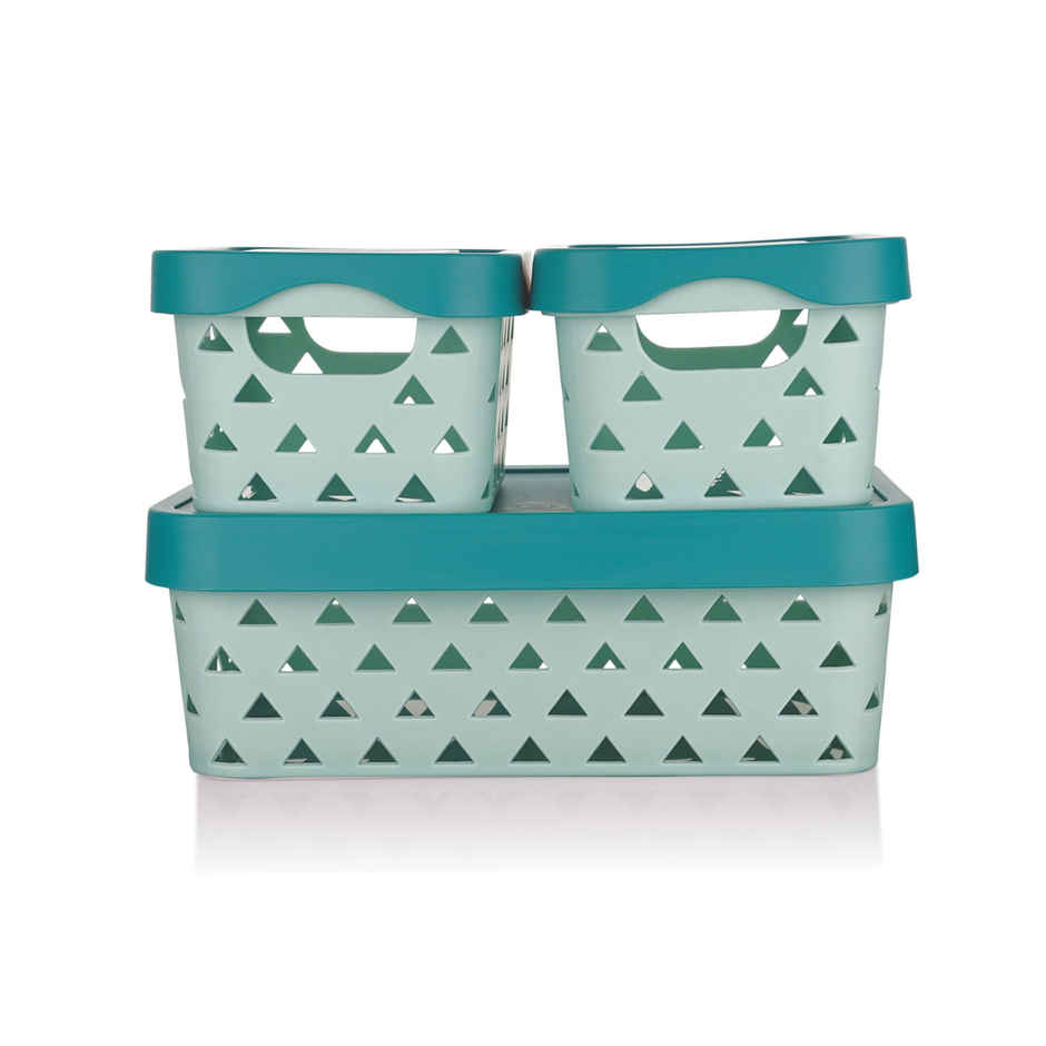 Asian Plastoware Multi Star Basket Set with Lid | 3 Pc- Assorted