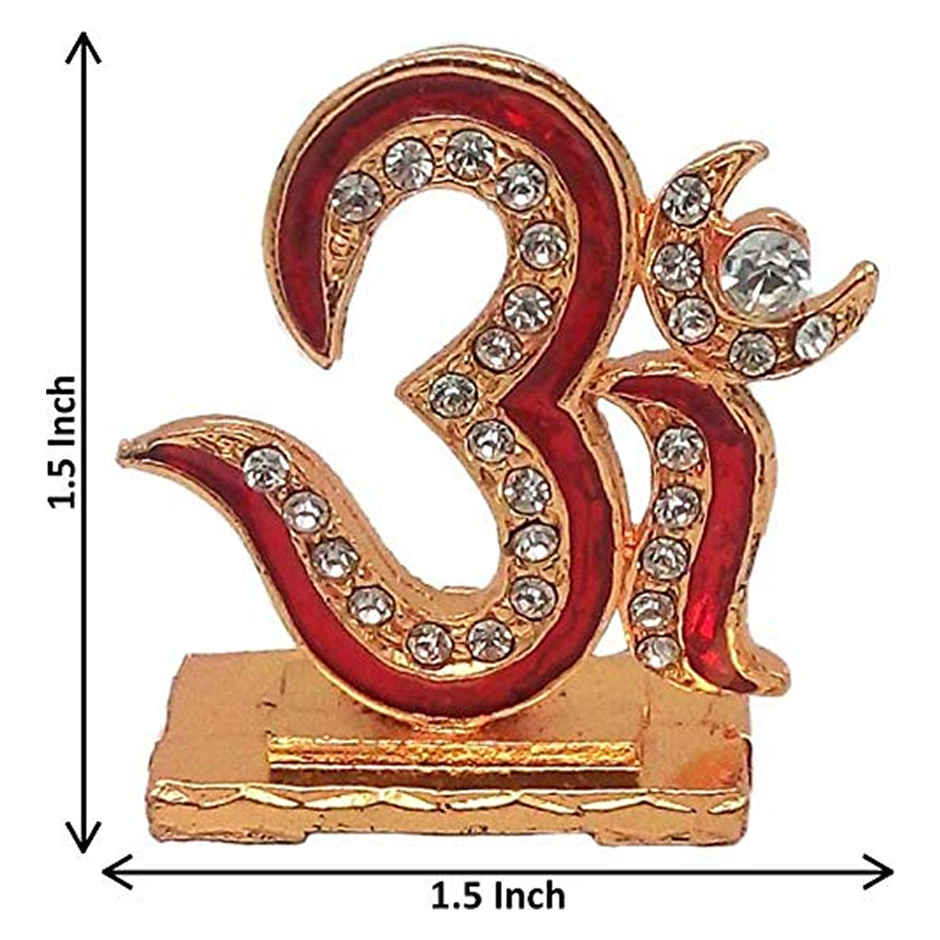 TiyuTrendzz Stone Studded Om for Car Dashboard | Pooja | Home | Office - Golden