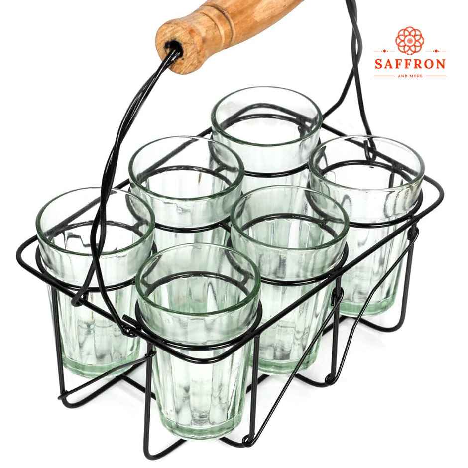 Saffron Cutting Chai Glasses with Stand Set