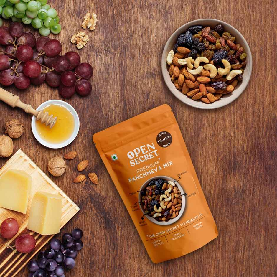 Open Secret Panchmeva Dry Fruit Mix - Cashews, Almonds, Dates,Raisins | Healthy Snacking, High Protein