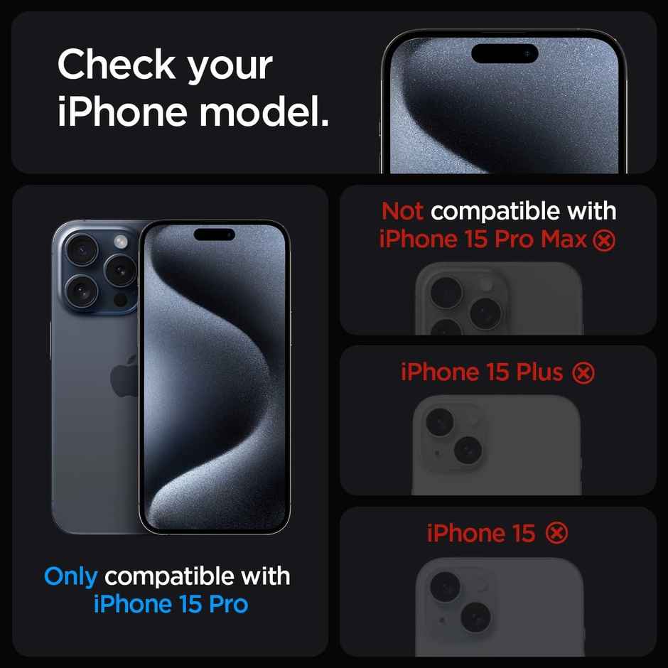 Spigen Essential Guard; Tempered Glass Screen Guard for iPhone 15 Pro [Glass 2 Pack + Camera Lens Protector 2P + Alignment Tool]
