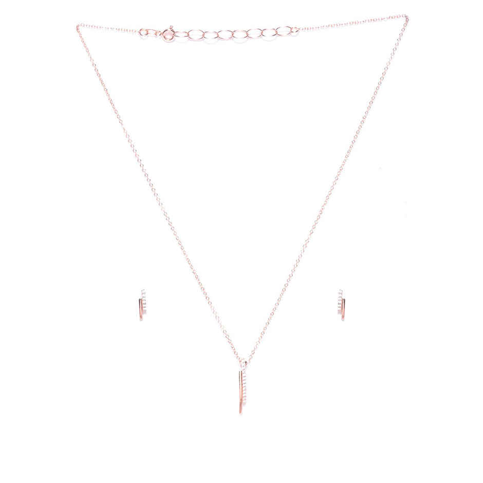 Carlton London 18K Rose Gold-Plated CZ-Studded Jewellery Set | SB121761N+E