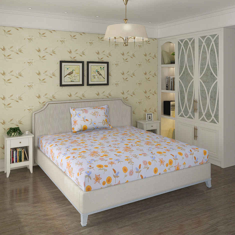 Status Value Single Bedsheet 150 cm X 200 cm Dsn 2 Floral White