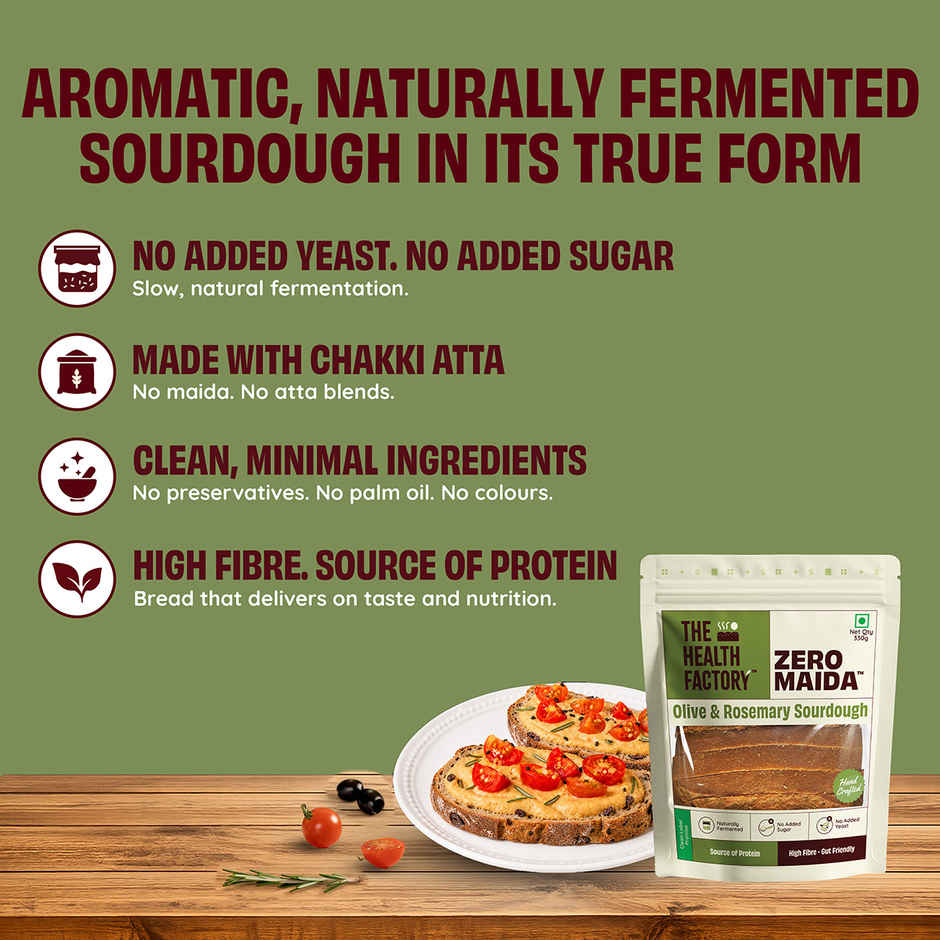 The Health Factory Olive & Rosemary Sourdough | Zero Maida | No Added Sugar | No Added Yeast