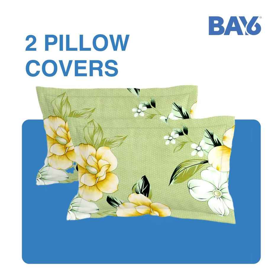 BAY6 120 GSM Double Bedsheet Floral Print with 2 Pillow Covers | 220 x 240 cm - Green