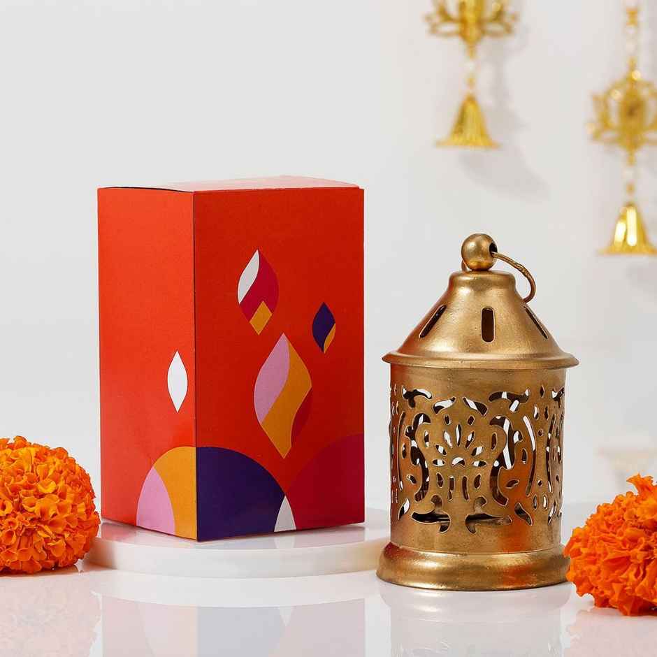 Temple Shaped Tea Light Holder with Candle | Iron | Gold | IGP