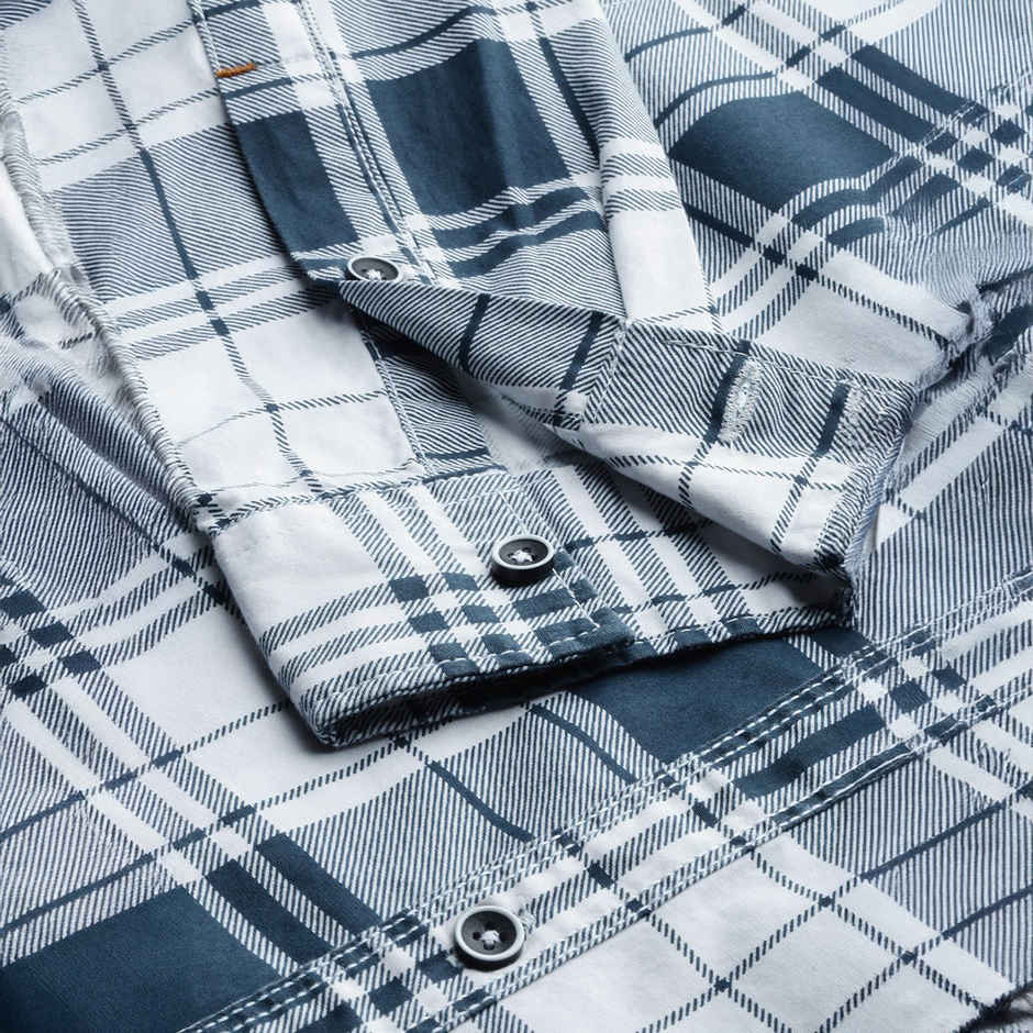 The Indian Garage Co Men's Slim Fit Checked Casual Shirt | White - S