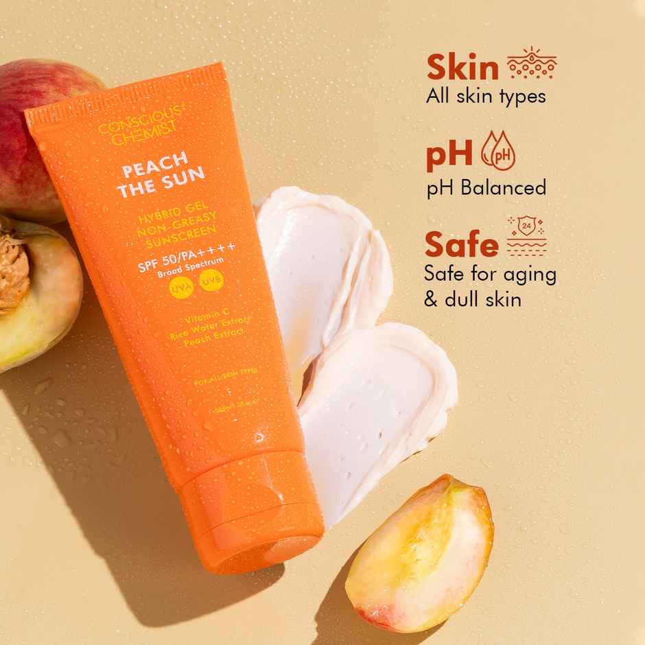 Conscious Chemist Peach The Sun Hybrid Lightweight Gel Sunscreen SPF 50 PA++++ With Vitamin C