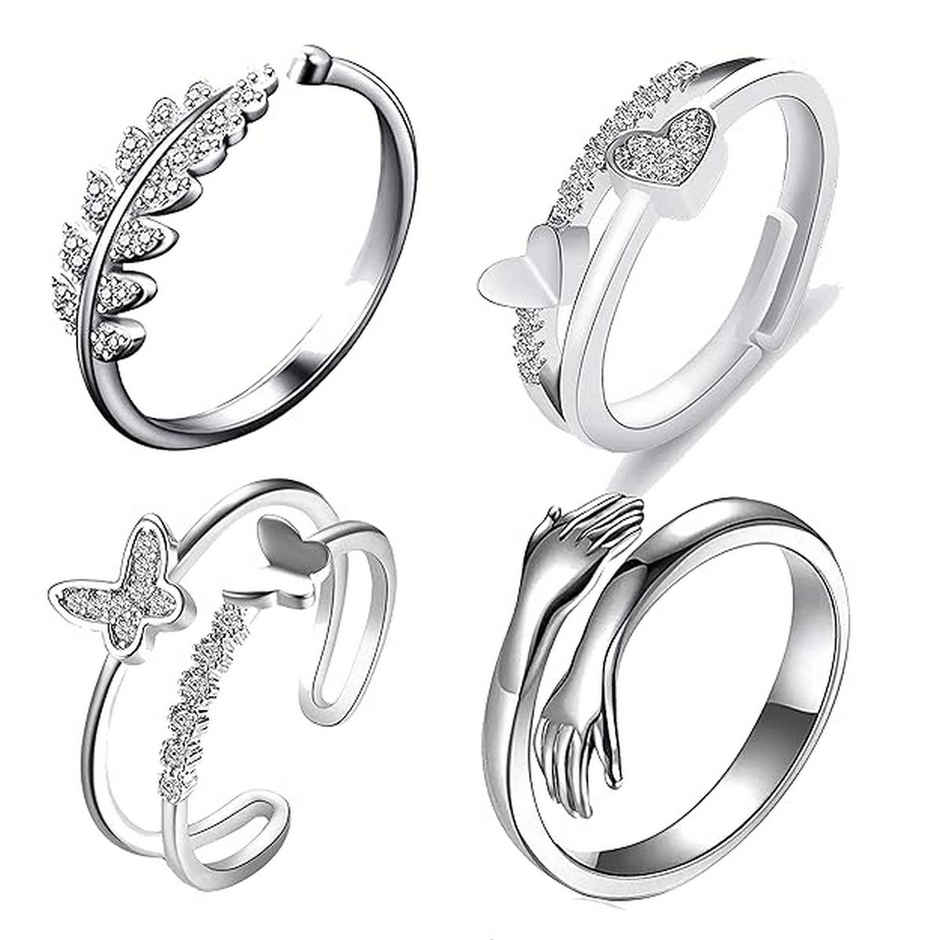 Fashion Frill Women's Combo Rings Silver Onesize