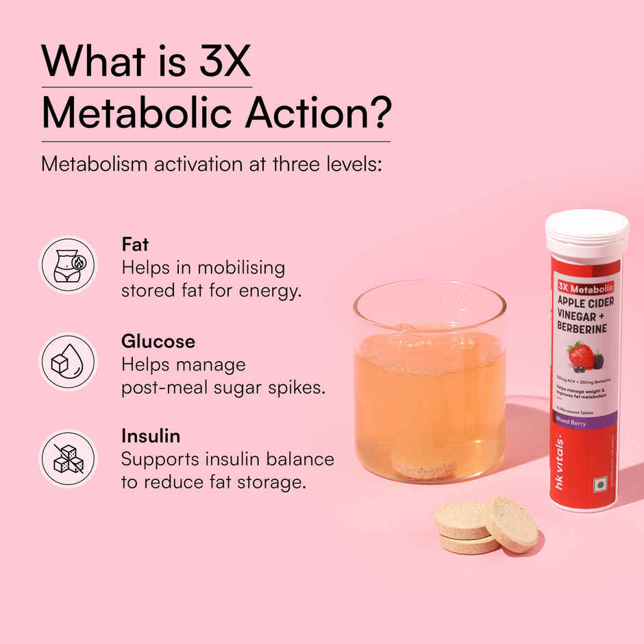 hk vitals 3X Metabolic Apple Cider Vinegar 750mg + Berberine 250mg | Mixed Berry