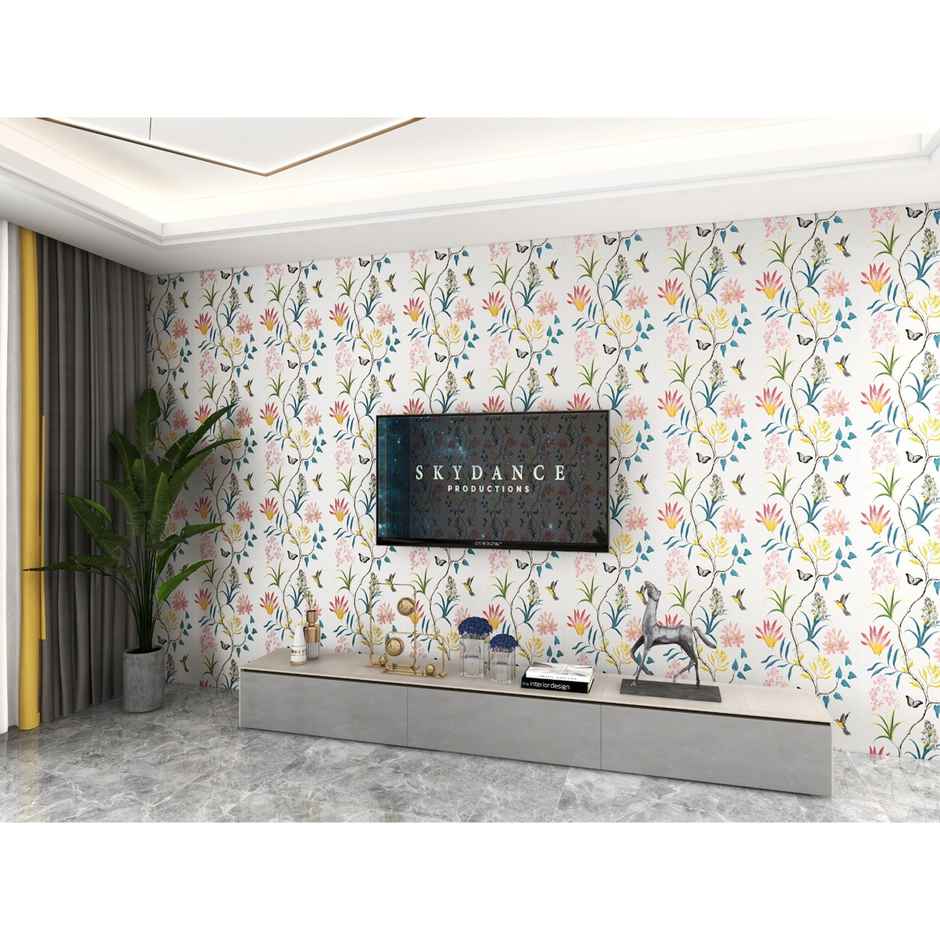 Wollzo Flowers And Leaves Self Adhesive Wallpaper
