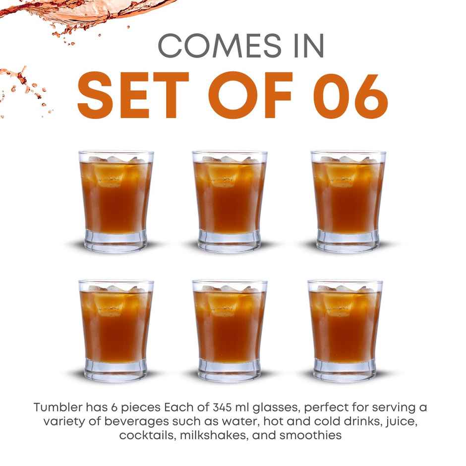 Yera Stylo 345 ml Conical Whisky Glasses Tumbler Set 6 Pc