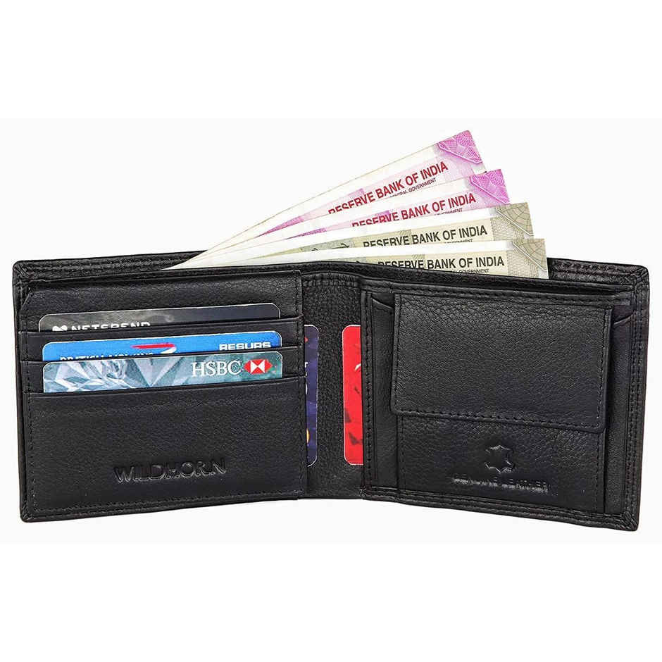 Wildhorn Men's Solid Genuine Leather Wallet and Belt Combo | Black - Free Size