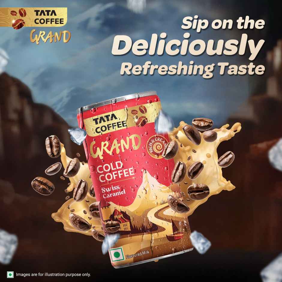 Tata Coffee Grand Ready To Drink Cold Coffee, Swiss Caramel, Rich & Creamy, Flavoured Milk | Can