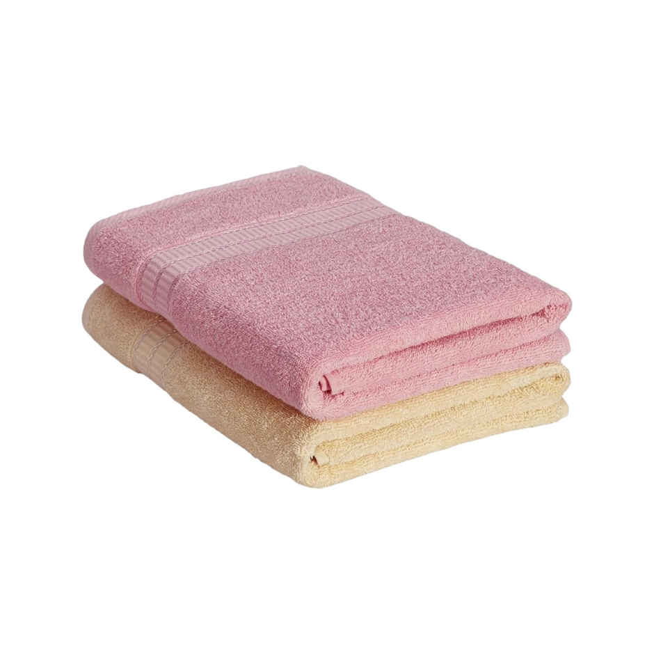 Superspun 100% Cotton- 420 Gsm- Vodre- Two Piece Set- Bath Towel- Size:70 x 140 - Pink & Cream