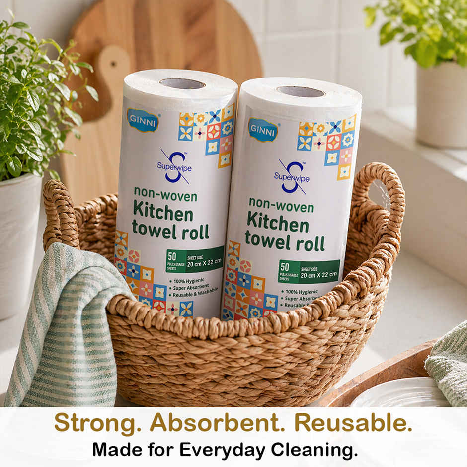 GINNI Superwipe Kitchen Towel Roll | 50 Pulls | 20 x 22 cm