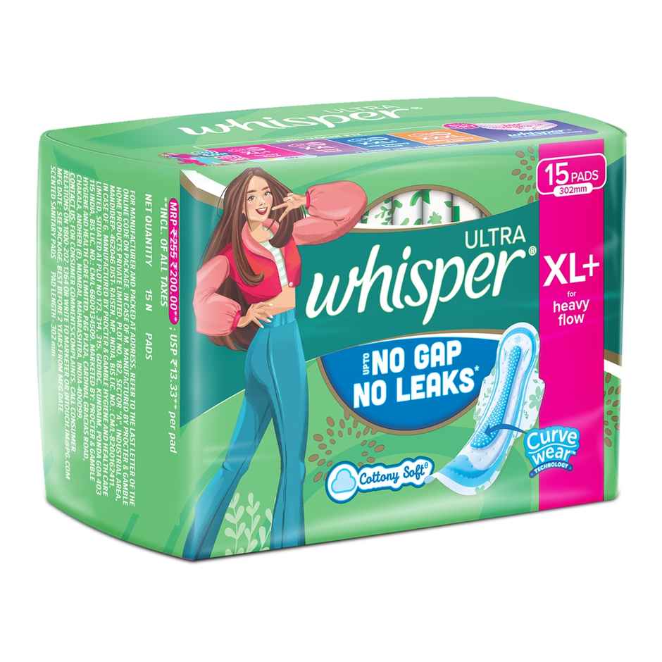 Whisper Ultra Clean Sanitary Pads | XL+ | 15 pcs