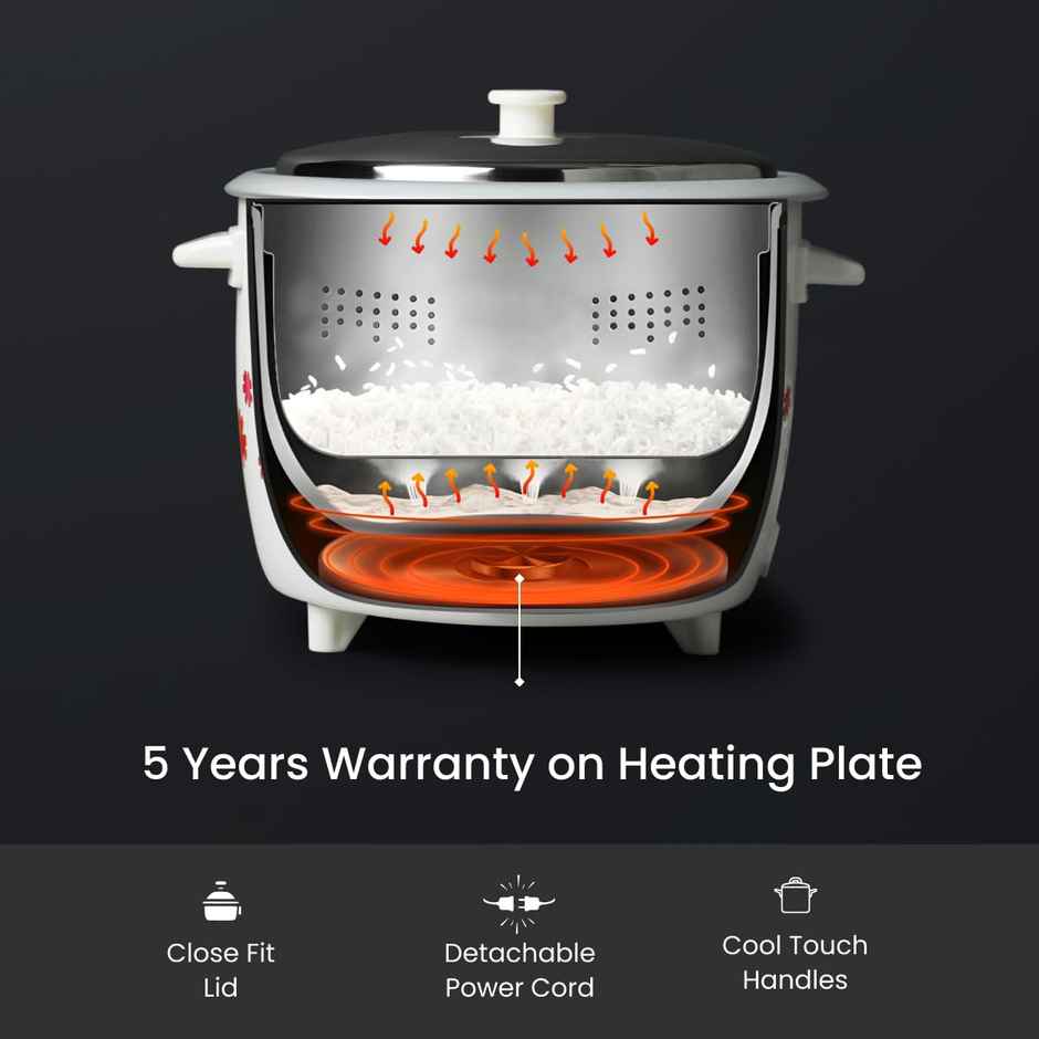 Prestige 1.8 Litres 700 Watts Electric Rice Cooker (Prwo 1.8L),2 Aluminium Cooking Pans-Grey/White