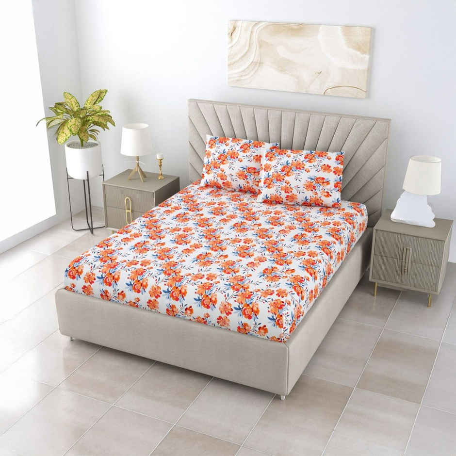 Bombay Dyeing Florentine 144 TC 100% Cotton Red Super King Size Bedsheet with 2 Pillow Covers