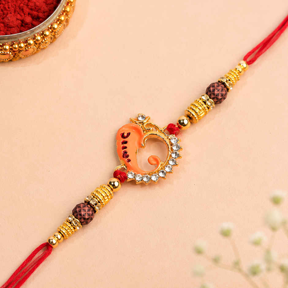 Rakhi for Brother | Ganesha Designer | Religious | Includes Roli Chawal | Pack of 1 | Tied Ribbons