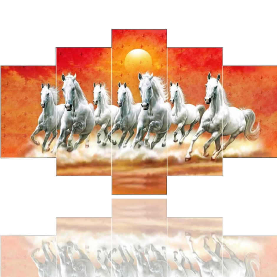 Perpetual Seven Horse Paintings for Wall Decoration | Set of 5 | 3D | 75 x 43 cm