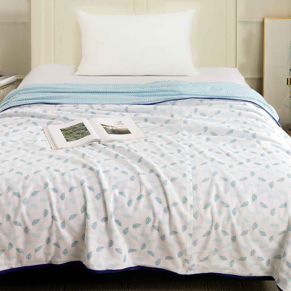 Story home Printed Double Dohar/Duvet Cover (Blue & White) (220x144x2 cms)